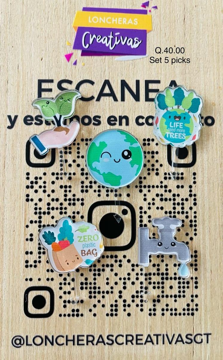Picks acrílicos Planeta verde
