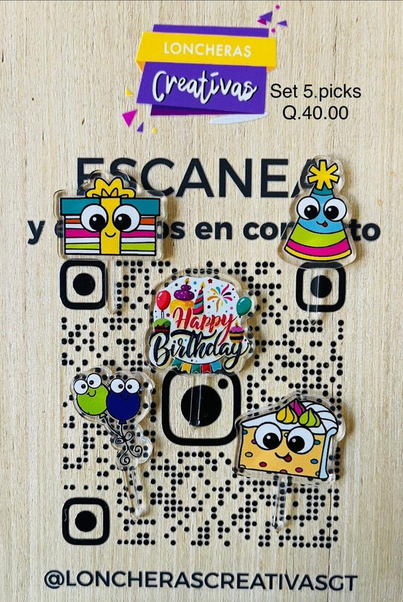 Picks acrílicos Cumpleaños