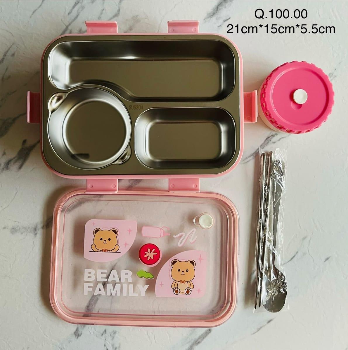 Lonchera de acero Bear Family rosada